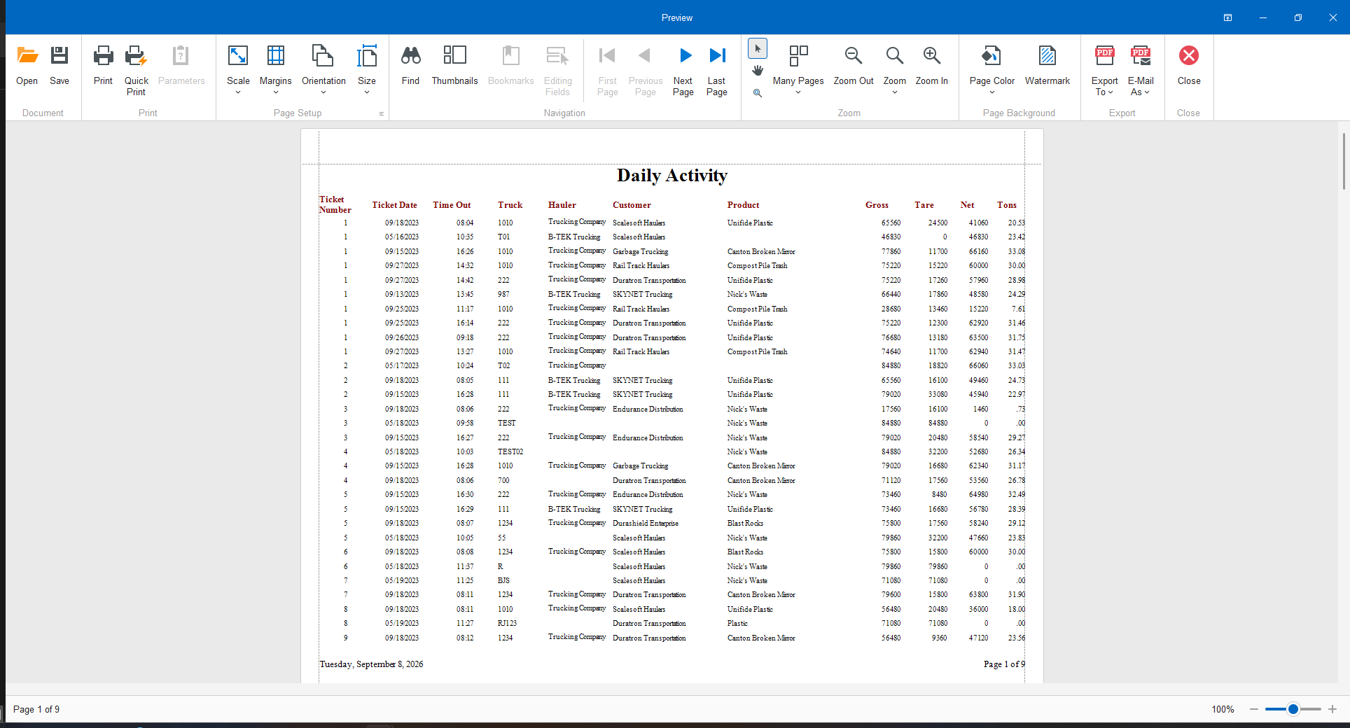 ScaleSoft daily activity report