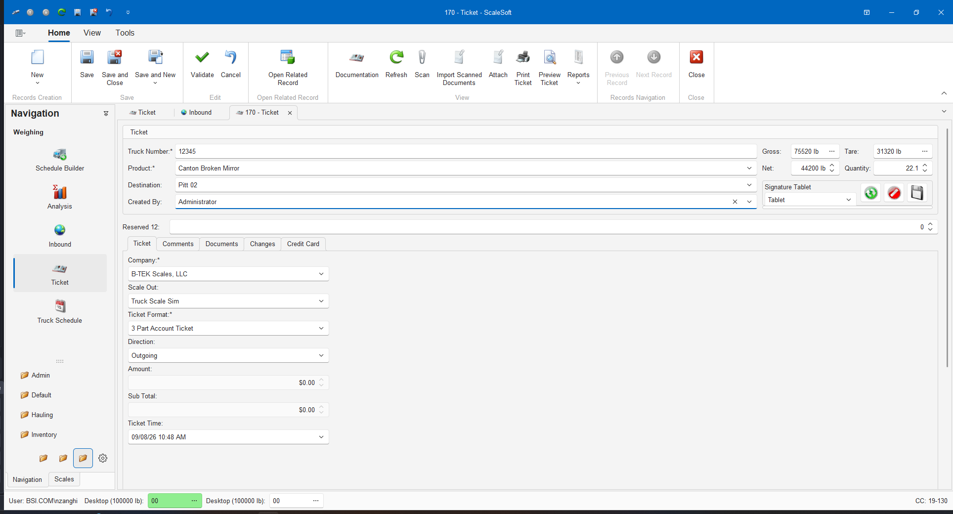 ScaleSoft transaction entry screen