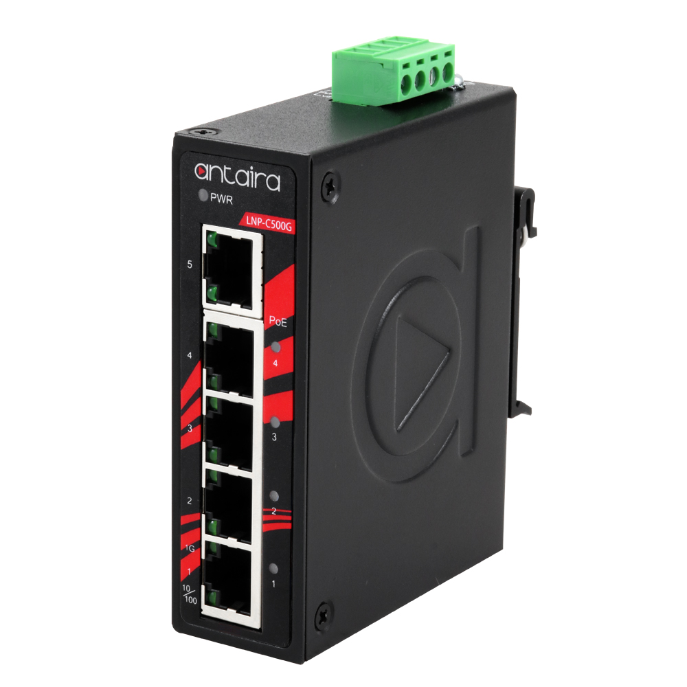 Din Rail Mount POE+ Switch and Power Supply Kit - Power 4 Devices pkg
